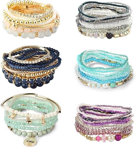 6 Sets Bohemian Stackable Bead Bracelets for Women
