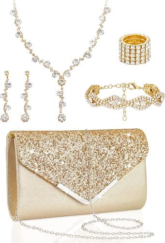 Henoyso 5-Piece Rhinestone Jewelry & Evening Clutch Set for Women.
