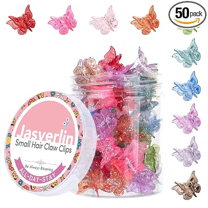 JASVERLIN Glitter Butterfly Hair Claw Clips, Y2K Hair Accessories 50 Pcs