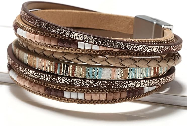 Fesciory Leather Wrap Bracelets for Women, Boho Western Layered Jewelry