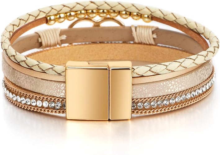 Fesciory Leather Wrap Bracelet for Women, Boho Western Layered Cuff Jewelry