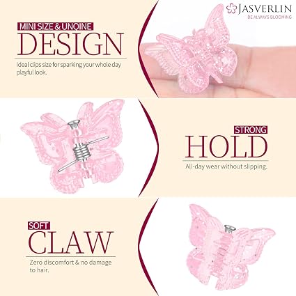 JASVERLIN Glitter Butterfly Hair Claw Clips, Y2K Hair Accessories 50 Pcs