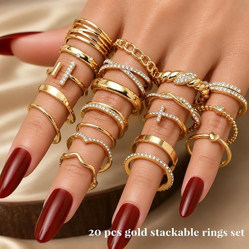 KISS WIFE Gold Stackable Rings for Women, Knuckle, Midi, Statement Ring Set