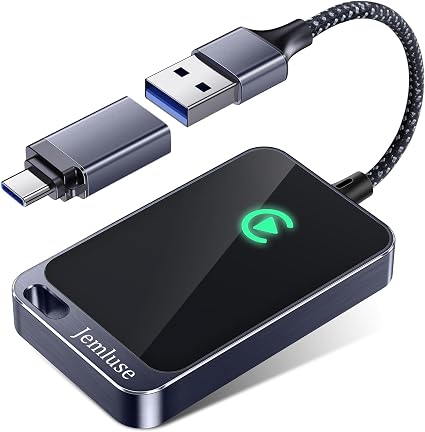 Jemluse Wireless CarPlay Adapter for Apple iPhone - Multi-User Seamless Connection for Convert Wired to Wireless Car Play Adapter