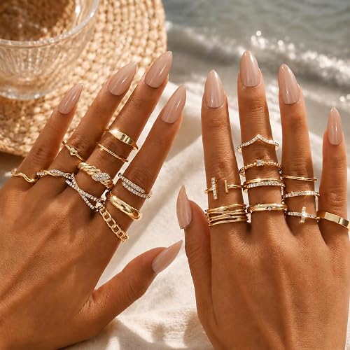 KISS WIFE Gold Stackable Rings for Women, Knuckle, Midi, Statement Ring Set