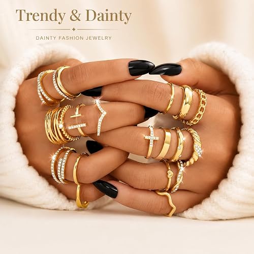 KISS WIFE Gold Stackable Rings for Women, Knuckle, Midi, Statement Ring Set